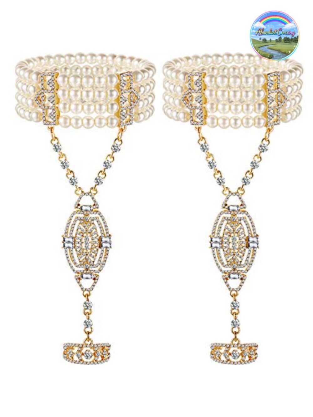 2-Piece Flapper Bracelet Ring Set Imitation Pearl Crystal Stretch Bracelet